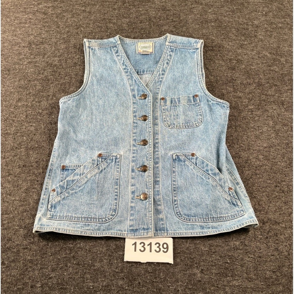 St John's Bay Denim Vest Womens M(8/10) Blue Cotton V Neck Light Wash Outdoor